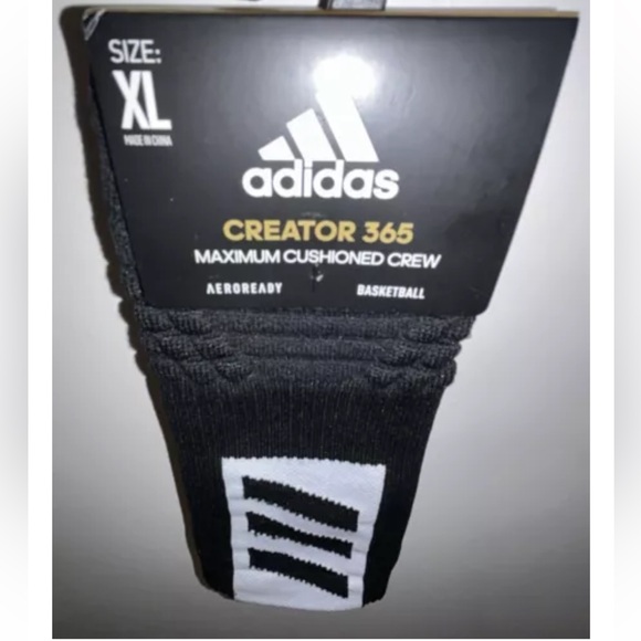 Adidas Creator 365 Basketball Crew Socks 1 Pair Men 12-16 Black w White Logo NEW - Picture 11 of 11